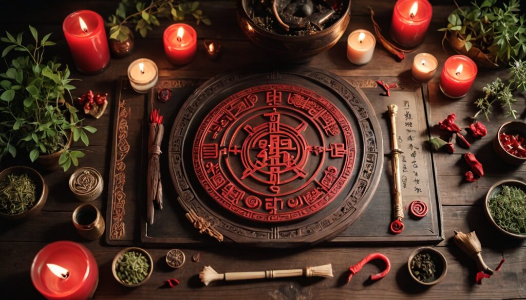 신비로운 마법 도구와 촛불